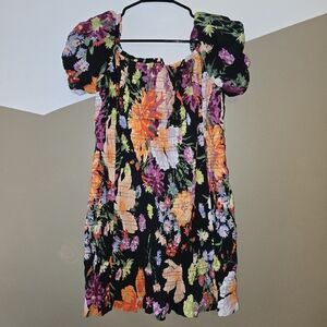 H&M Women's Smocked Off The Shoulder Colorful Floral Dress Puff Sleeves Size XL